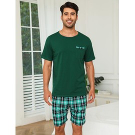 SPKPKEY Men's Pajama Sets Cotton 2 Piece Pjs Matching Couples Pajamas Short Sleeve Tops and Shorts Soft Sleepwear