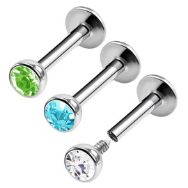 KJM Fashion Surgical Steel Lip Tragus Earrings 1.2 mm 16 g Pack of 3, Stainless Steel