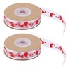 2pcs Red Ribbon 1.5cm/0.6in Wide Heart Pattern Packaging Ribbons DIY