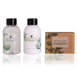 Accentra Botanic Spa Gift Set - 4-Piece Wellness Set with Shower Gel, Body Lotion, Soap, Wooden Bucket Enriched with Shea Butter, Eucalyptus Oil - The Special Gift for All Ladies and Mums