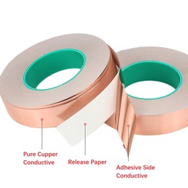 Mssoomm Copper Foil Tape, Conductive Adhesive, Double-Sided Conductive Tape, 0.06mm x 40mm x 50m (164.04ft / 54.68yards), for EMI Shielding, Paper Circuits, Electrical Repairs