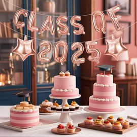 MDLLDM Rose Gold Class of 2025 Balloons,Graduation Prom 2025 Foil Balloons 16inch,Class of 2025 Letter Banner for 2025 for High School College Grad Graduation Party Decorations
