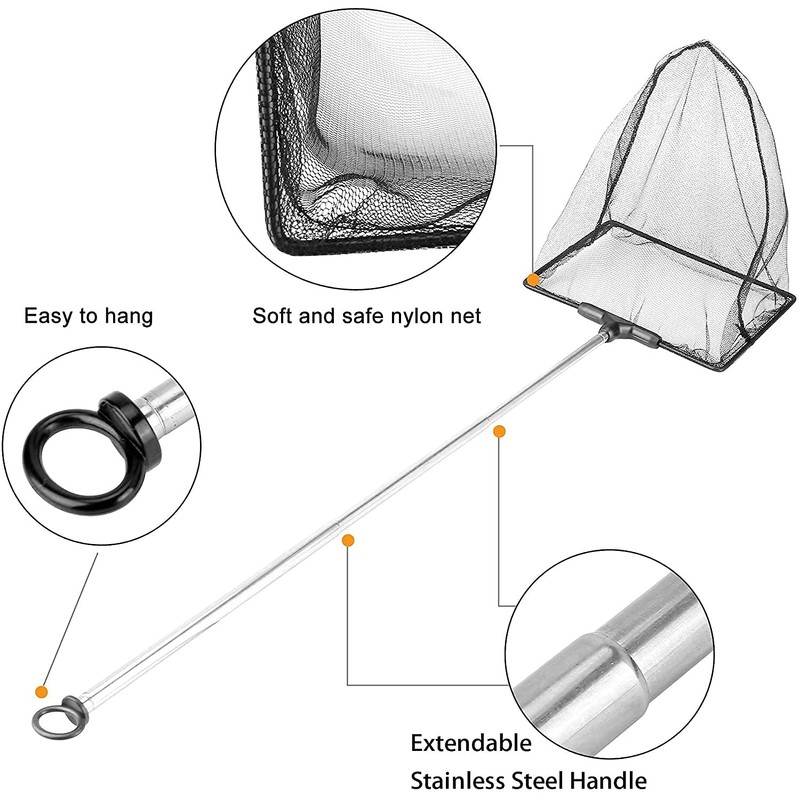 Filhome 6" Aquarium Fish Net with Extendable Stainless Steel Long