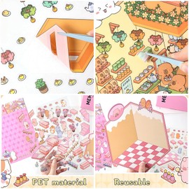 5 Sets Large DIY 3D House Stickers Set,Cute Cartoon 3D Sticker Scene Make Your Own Miniature Room Fairy Tale Afternoon Tea Lollipop Lounge for Adults and Kids to Relieve Stress Pass The Time