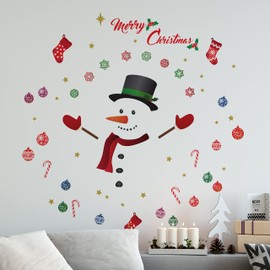 WALPLUS Christmas Combo Decorations Wall Stickers Merry Christmas with Happy Snowman Wall Art Window Display Clings Display Decals Living Room Sale Clearance Home Living Room Bedroom DIY Gift