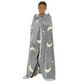 Follow That Dream Glow In The Dark Plush Throw Blanket 127x152cm (Grey Moon & Stars)