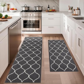 COSY HOMEER 2PCS 23.6x47 Inch 23.6x71.2 Inch Kitchen Rug Mat Set, Soft Absorbent Runner Rugs for Kitchen Front of Sink, Non Slip Washable Kitchen Mat for Floor, Grey