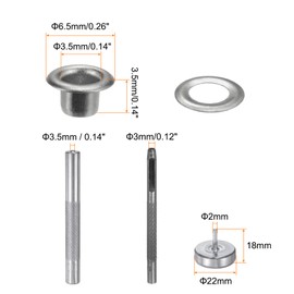 sourcing map 100pcs Grommet Tool Kit 3.5mm Copper Grommet Eyelet Set with Hole Hollow Punch, Grommet Setter Tools for Clothing Leather Fabric Belt, Silver Tone