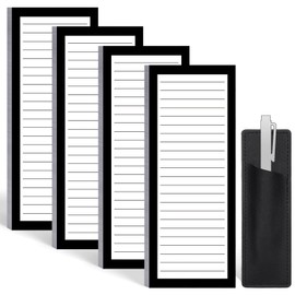 Thboxes 4 Pack Magnetic Note Pad for Fridge with Pen Holder, Totally 200 Sheets Magnetic To Do List, Shopping List, Grocery List, Memo Pads for Refrigerator（Black Border）