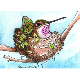 ACEO Limited Edition - Hummingbird on Nest print of Original Watercolor