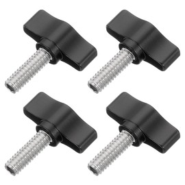 sourcing map 4 Pcs 1/4" - 20.4 Thumb Screw, 304 Stainless Steel Threaded Knurled Thumbscrew Adjustable Tee Wing Screw Grip Knobs Clamping Screws for Kinds of Stand and Machine, Black