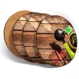 Destination Vinyl ltd Great Coasters (Set of 4) Round - Gardening Tools Gardener Garden Drink Glossy Coasters/Tabletop Protection for Any Table Type #45132