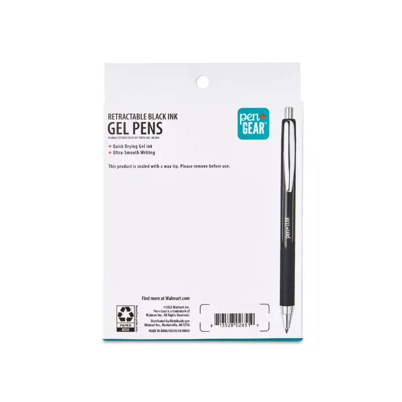 Pen+Gear Retractable Gel Ink Pens, Medium point, 0.7mm, Black Ink,