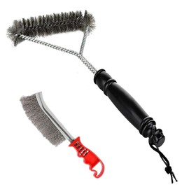 IKOPFLN 1 Piece 12 Inch / 30.5 cm Grill Brush, Equipped with 1 Metal Brush, Brass Grill Brush, Brass Brush, Anti-scalding Plastic Handle, Grill Accessories for Grill Grate, Barbecue Accessories, a