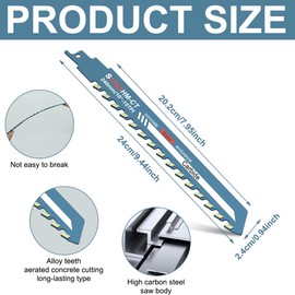 Rppiup 2PCS Reciprocating Saw Blades, 10in Universal Concrete Sabre Saw Blades, Heavy Duty Brick Concrete Cement Board Cutting Reciprocating Sabre Saw Blade for Cement Composite Panel