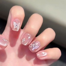 Nail Tip, Long, 24 Pieces, Nail Tip, Glitter Stone, Cute Butterfly, 3D Butterfly, Weddings, Entrance Ceremonies, Popular, Japanese, Brides, Stylish, Advanced, Elegant, Nail Wrap, Tool Kit Included
