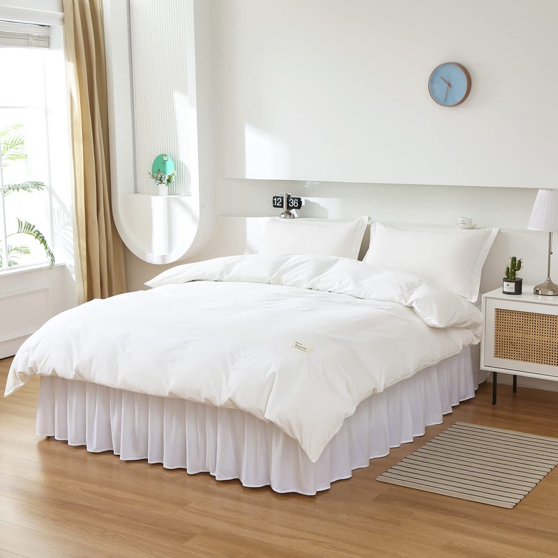MEILA Wrap Around Bed Skirt Three Fabric Sides Elastic Dust
