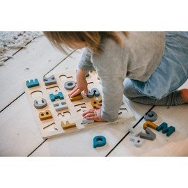 Kindsgut ABC Puzzle Letters Wooden Puzzle in Subtle Colours, Environmentally Friendly Materials, Free from Harmful Substances, Caspar