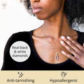 MAX + STONE 0.5 Carat White & Black Diamond Necklace for Women | Sterling Silver Diamond Pendant Necklace | Real Diamond Teardrop Pendant | Diamond Silver Necklace with Adjustable 18”-20” Chain