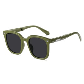 Cyxus Square Folding Foldable Sunglasses Women Men Uv400 Protection Anti Glare TR90 Ultralight Foldable Green 1106