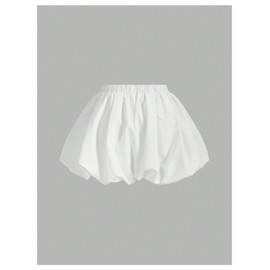BEAUDRM Women's Y2K Bubble Shorts Elastic High Waist Ruffle Shorts Summer Fashion Wide Leg Bloomers White Small