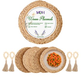 MDH Handmade Place Mats Placemats -Natural Water Hyacinth Woven Combination Table Mats Farmhouse Style Placemats for Party Dining Table Kitchen (4, 11.8 inches)