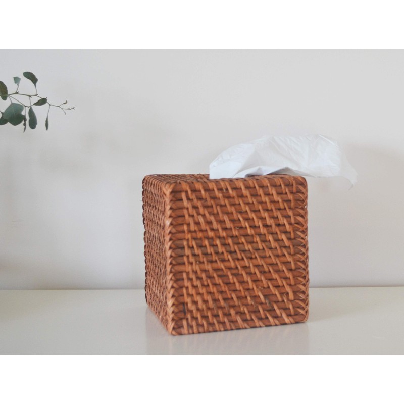 DECRAFTS Rattan Tissue Box Cover Natural Woven Facial Napkin Holder