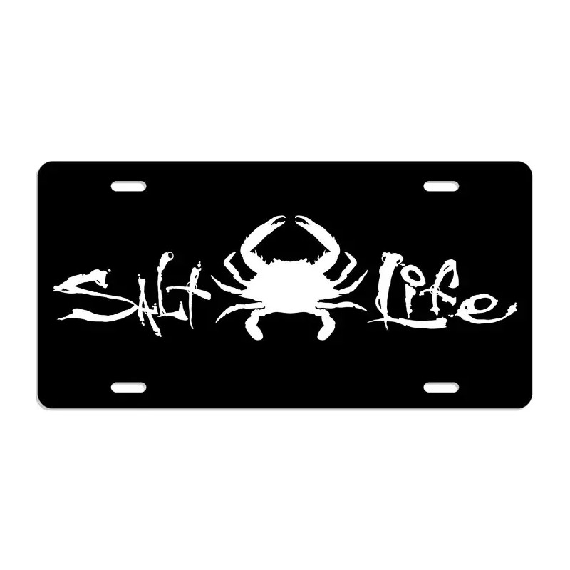 Salt Life License Plate - Crab - Black & White