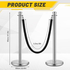 Wesiti 6 Pcs Stainless Steel Stanchion Post Queue with Crown Top 5 ft and 3 Pcs Velvet Rope and Poles Crowd Control Barriers Sand Injection Hollow Base and Velvet Ropes Set for Party (Silver, Black)