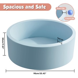 Aunekiv 35.4" x 11.8" Foam Ball Pit for Toddlers, Baby Round Balls Pool for Babies 1-3, Kids Play Ball Pits Ideal Gift for Boys and Girls, Balls Not Included, Lightblue