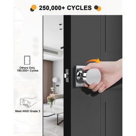 Privacy Door Knob, Interior Heavy Duty Door Handles with Lock, 3 Pack, Polished Chrome Finish, Keyless Door Lock for Bedroom, Bathroom