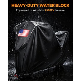 PBYMT Motorcycle Cover Waterproof Outdoor, Universal All Weather Protection with Reflective Strips for Night Safety Lock Holes American Flag Fits up to 96"