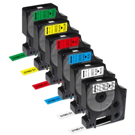TITBIT 6 Pack Compatible for Label Tape Replacement for DYMO D1 45013 Color Tape 12mm x 7m 45010 45013 45016 45017 45018 45019 Compatible with DYMO LabelManager 160 280 420P PnP 220P 360D 450 210D