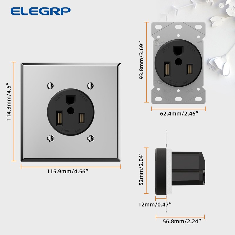 ELEGRP 50 Amps 250V Flush Mounting Power Outlet, NEMA 6-50R