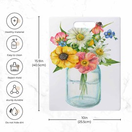 Haeyibin Glass Jar Cutting Board Flowers Watercolor Garden Leaves Floral Dishwasher- Safe Chopping Board For Kitchen Easy Grip Handle 15.9" X 10"