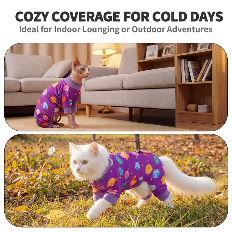 OUOBOB Sticky Hair Cat Clothes, Anti-Shedding Cat Pajamas, Purple S