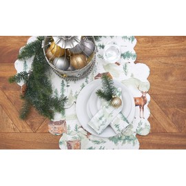 C&F Home Christopher Forest Woven Reversible Rectangle Cotton Quilted Placemats Set of 6 Placemats Machine Washable Scallop Edge Rustic Woods Deer Cabin Lodge Hunter White and Green Watercolor