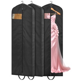 MISSLO 72" Wedding Dress Garment Bag Waterproof Garment Bags for Travel for Women Dress Bags for Gowns Long for Closet Storage 3-Pack, Black