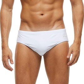 Arcweg Traje de baño para hombre, cintura baja con almohadilla extraíble, pantalones cortos elásticos para la playa, Blanco, X-Large
