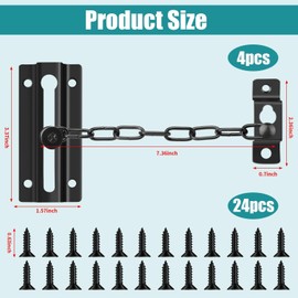 4 Pack Door Chain Lock, Security Safety Door Latch Locks with 24 Screws, Sturdy Stainless Steel Chain Lock Door Guard for Inside Door Front Door Hotel Apartment Home