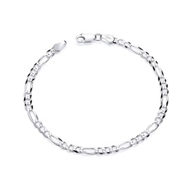 Old English Jewellers Solid 925 Sterling Silver Figaro Curb Bracelet Ladies or Girls - 7.5 inch - 3.5mm Width