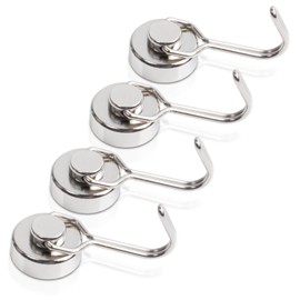 Super Strong Magnetic Hooks, 0.8 inch (20 mm) Diameter, Neodymium Magnet Wall Hook, Vertical Load Capacity: 33.1 lbs (15 kg), For Classrooms, Kitchens, Microwaves, Refrigerators, Hangings, Cabins, Grills, Kitchen, Garage, Office, Office, etc. (Set of 4)