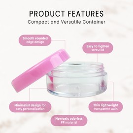 Beauticom 5g/5ml (0.18 Fl Oz) Round Clear Plastic Jars with Round Top W/White Spade Shaped Plastic Spatulas for Cosmetic and Beauty Samples (Jar Color: Pink Lid, Quantity: 100 Jars, 100 Spatulas)