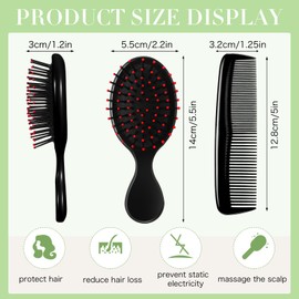 Nuogo 24 Pcs Mini Wet Hair Brush Hair Combs Set Travel Detangling Brush Soft Bristles Wet Dry Kids Hair Brush 12 Detangler Small Hair Brushes 12 Plastic Hair Combs for Baby (Black)