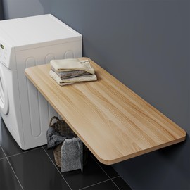Neoaider Wall Mounted Folding Table 47.2”L x 19.7”W, Laundry Folding Table with Heavy Duty Metal Collapsible Shelf Brackets, Wall Mounted Desk Fold Down for Small Spaces, Wood Color