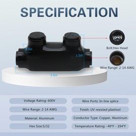 AIRTAK 2-14AWG Black Insulated Wire Connectors Allen Hex 5/32" Single Side Entry Cable Connectors Pre-Filled with Oxide Inhibitors,with 5/32” Allen Hex (Pack of 4)