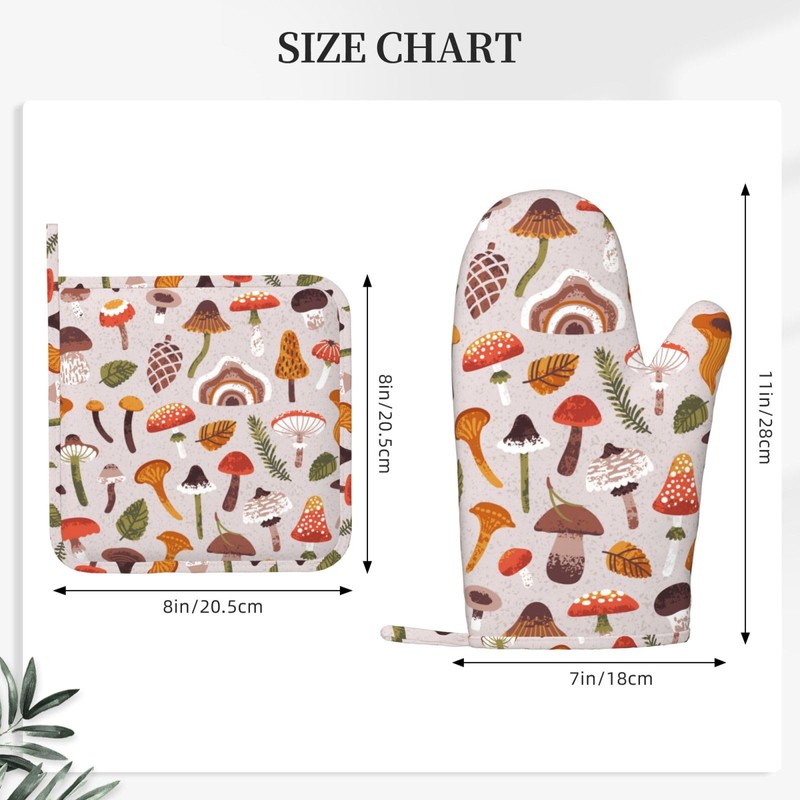 CEVIOLINRE Vintage Mushrooms Leaves Oven Mitts and Pot Holders Set