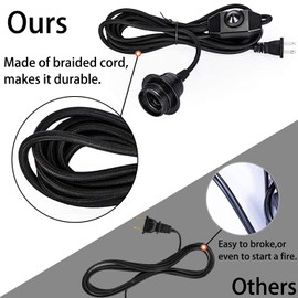 Vintage Plug in Hanging Light Kit, Elibbren Industrial Style Pendant Lighting E26 E27 Lamp Socket 12.14FT Twisted Textile Black Cord with Dimmable On/Off Switch Plug in Lamp Fixture 4 Pack