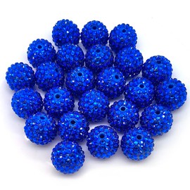 50pcs 20mm Large Size Rhinestone Disco Ball Beads Round Spacer Color Painted Charms for Jewelry Bracelet Necklace Pen Bag Chain Making Crafts Beading Supplies (20mm Blue)