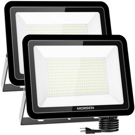 MORSEN 200W Flood Light Outdoor Plug in - 20000LM 5000K LED Flood Light, IP66 Waterproof, UL Listed Daylight Security Lights for Garden, Yard, Garage, Stadium, 2 Pack